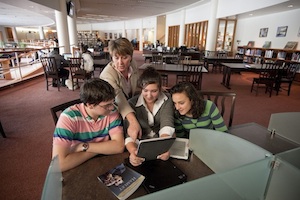 A view of the all-digital library at Cushing Academy
